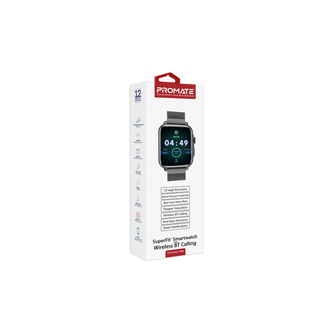Promate ProWatch-B18 SuperFit™ Smartwatch With Handsfree Support - Graphite in Qatar Promate ProWatch-B18 SuperFit™ Smartwatch With Handsfree Support - Graphite in Qatar
